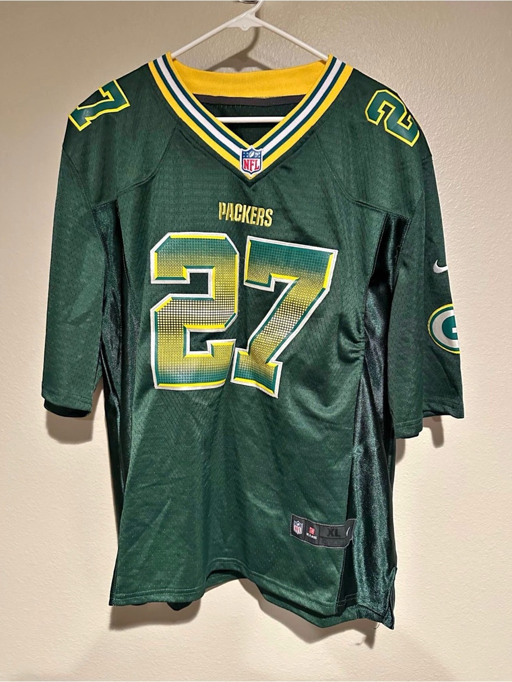 Nike Green and Yellow #27 Football Jersey